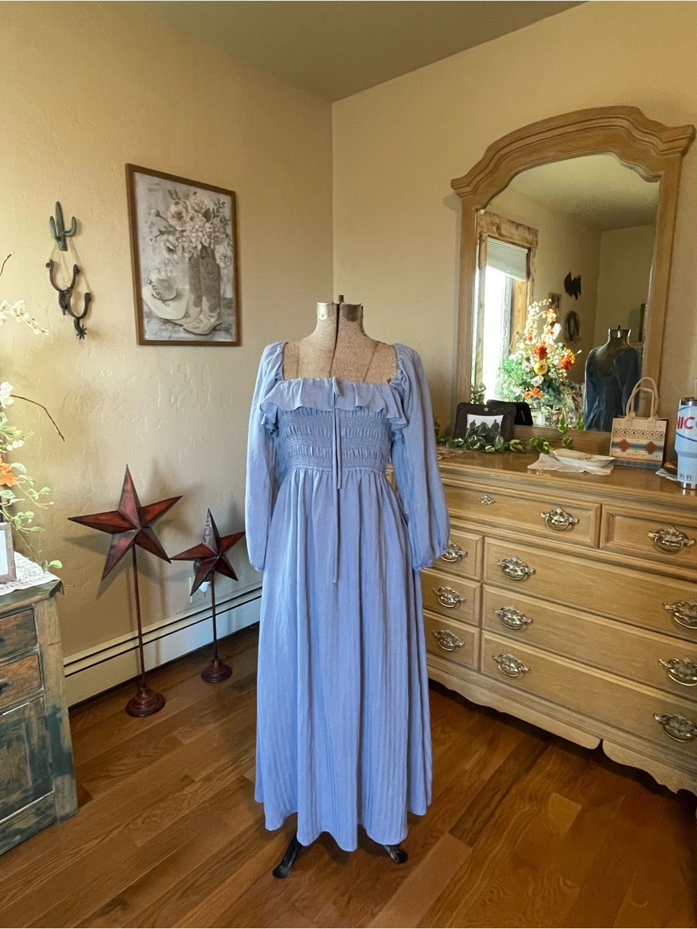 Smocked Maxi Dress with Ruffled Square Neckline